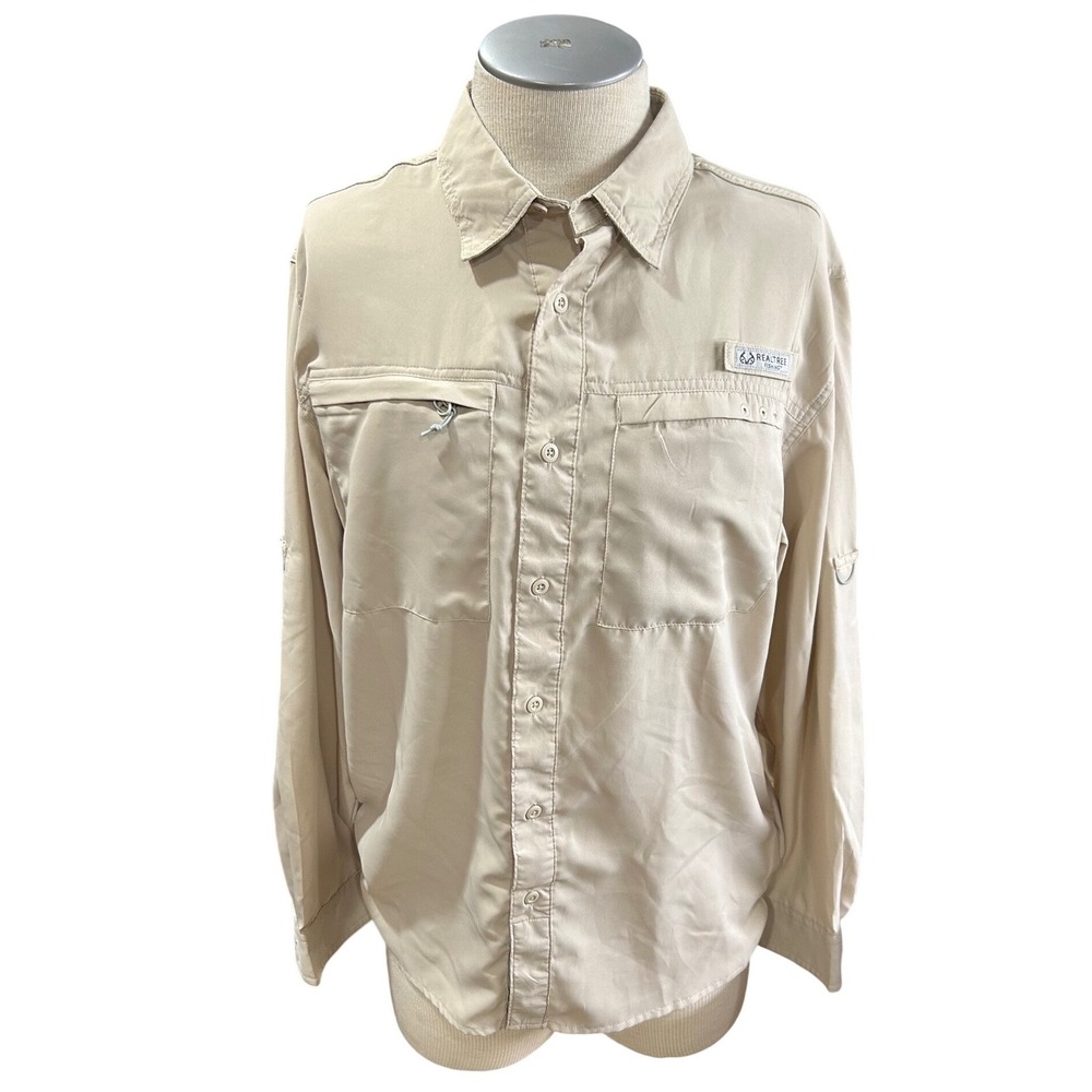 Realtree Fishing shirt mens Sahara Tan Long Sleeve Vented  button up Size M
